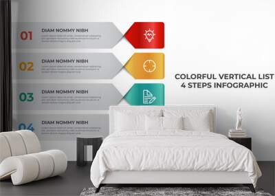 Vertical list infographic element template, business data visualization layout with 4 points of step vector. Wall mural