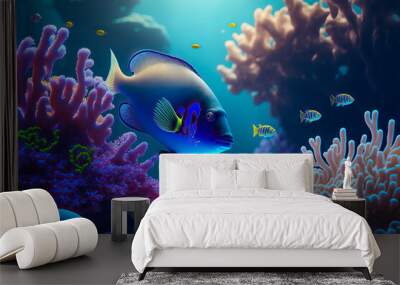 Beautiful aquarium with sea fish and coral Wall mural