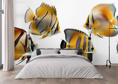 Collection of colorful fish on a transparent or white background Wall mural