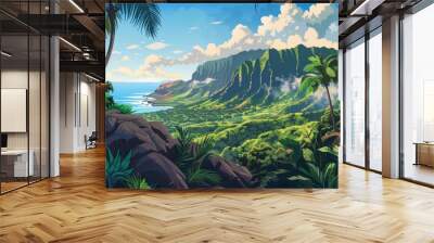 Illustration of the island of Hawaii Wall mural