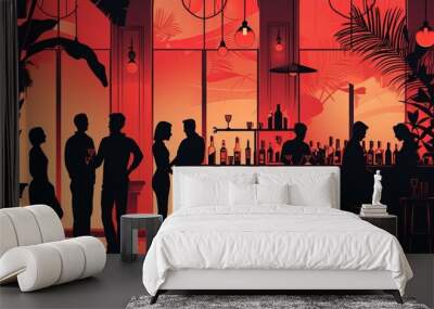 silhouettes of people drinking in a lounge Wall mural