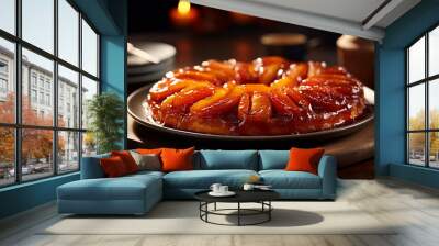 Tarte Tatin served on a plate ,  is a pastry in which the fruit is caramelized in butter and sugar before the tart is baked Wall mural