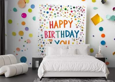 vector art of a birthday greeting card, Happy Birthday, date of birth, celebrating day of birth Wall mural