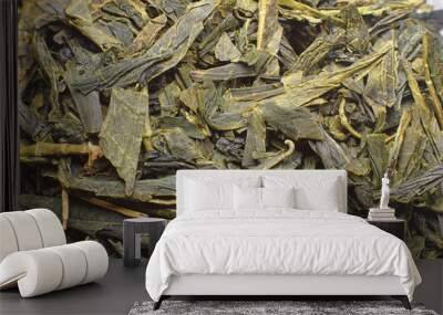 Closup of dry green tea leaves Wall mural