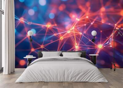 Abstract technology network with glowing nodes and lines. Modern and sophisticated background for banners, posters and social media. Wall mural