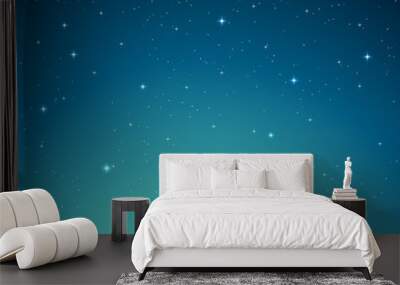 Blue dark night sky with many stars. Space background Wall mural