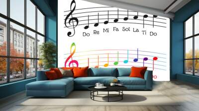 Funny rainbow  gamma with musical notes. vector Wall mural