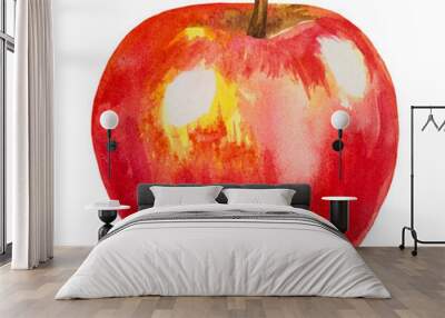 red watercolor apple fruit on white Wall mural