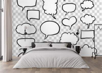 set of hand drawn speech bubbles on transparent background. comic style callouts line art Wall mural