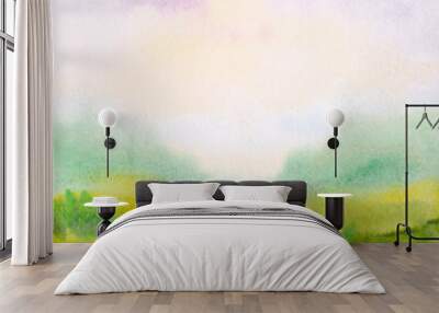 watercolor meadow landscape with abstract grass field and sky Wall mural