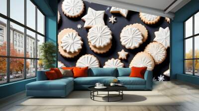 Traditional cookies. Festive sweet biscuits background Wall mural