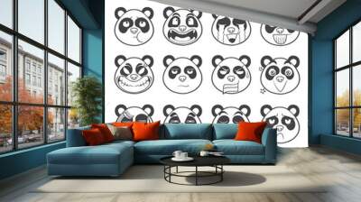 set of panda face emoticon outline illustration vector Wall mural