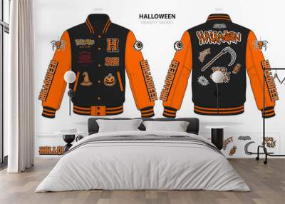 vintage varsity happy halloween jacket mockup template vector Wall mural