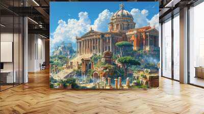 A sprawling cityscape with a large domed building and ancient ruins, set against a clear blue sky. Wall mural