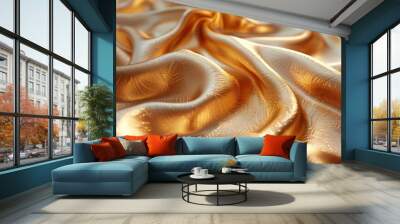 Abstract background of golden fabric with soft folds and light reflections. Wall mural