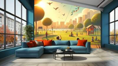 children celebrate Children's Day by playing and having fun in the park. victor illustration. Wall mural