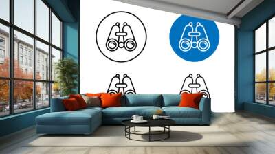 Binoculars thin line black and blue icon Wall mural