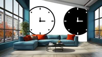 Clock two vector icon set. 2 AM or PM time sign in black and blue color. Wall mural