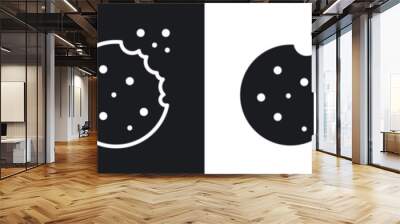 Cookie icon set. chocolate biscuit with bite vector symbol. homemade milk cookie pictogram. webite or browser cookie icon in black filled and outlined style. Wall mural