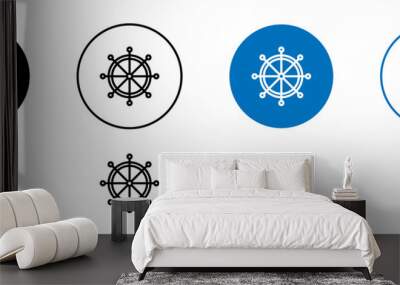 Dharmachakra thin line black and blue icon Wall mural