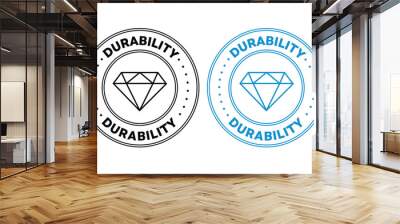 Durability icon set in blue color. strong and high strength material product sign. unbreakable surface diamond symbol. durable construction badges Wall mural