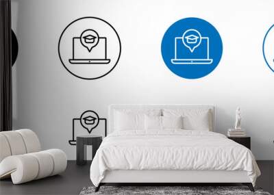 E learning icon set. online degree icon. digital distance graduation education icon. virtual elearning academy icon. online training icon in black and blue and blue color. Wall mural