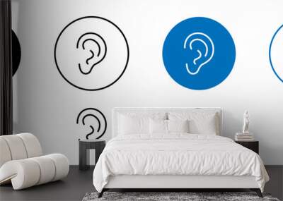 Ear thin line black and blue icon Wall mural