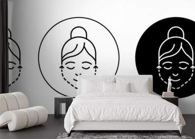 Facelift Line Icon Set. Skin Surgery and Wrinkle symbol in black and blue color. Wall mural