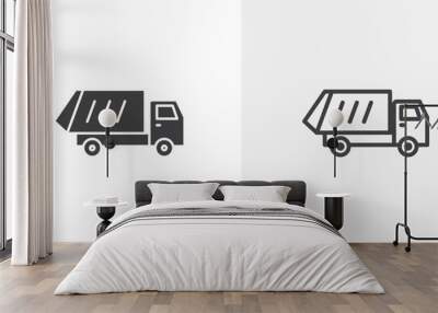 Garbage truck black vector icon set Wall mural