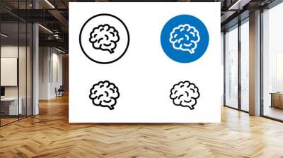 Human brain line icon set. Mind memory sign. Mental psychology symbol in black and blue color. Wall mural