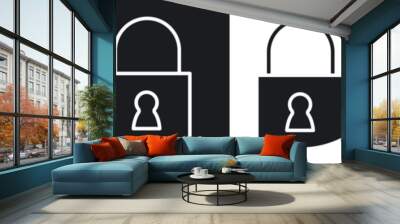 Lock icon set. secure password vector symbol. privacy safeguard sign. login safety lock icon set in black filled and outlined style. Wall mural