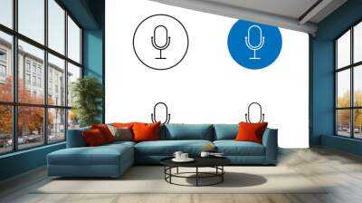 Microphone vector icon set. audio speech podcast mic vector icon. thin line microphone pictogram. voice record mike icon in black and blue color. Wall mural