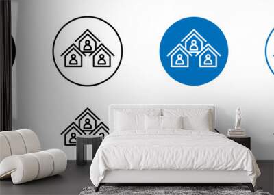 Neighborhood Line Icon Set. Vicinal roommate and neighborhood vector symbol in black and blue color. Wall mural