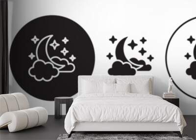 Night vector icon set black filled and outlined style. Wall mural