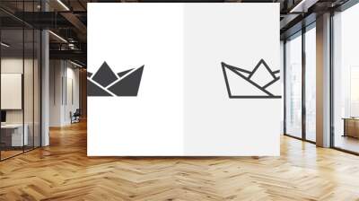 Paper boat black vector icon set Wall mural