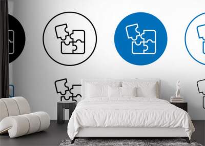 Puzzle pieces vector icon set in black and blue color. Wall mural