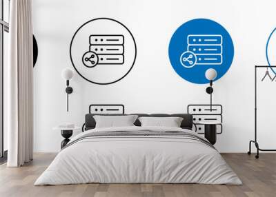 Shared Hosting line icon set. Data share symbol in black and blue color. Wall mural