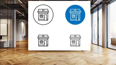 Store icon set. small retail business shop icon. online marketplace icon in black and blue and blue color. Wall mural