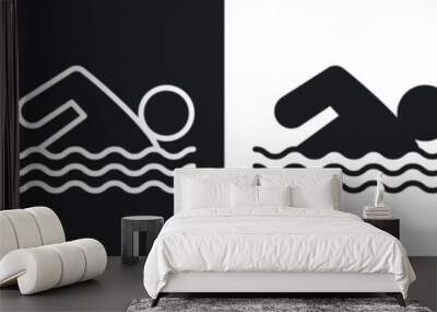 Swimmer icon set. swim in pool vector symbol. man swimmer sport sign in black filled and outlined style. Wall mural