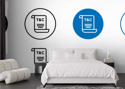 Terms and Conditions vector icon set. Agreement paper symbol in black and blue filled and outlined style. Wall mural