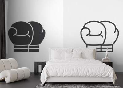 Two boxing gloves vector icon set black filled and outlined style. Wall mural