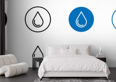 Water drop line icon set. Liquid droplet vector sign in black and blue color. Wall mural