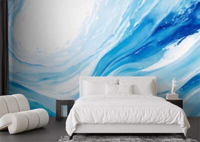 abstract soft blue and white abstract water color ocean wave texture background .Fluid blue ocean wave layer Tsunami wave background in flat cartoon style. Big blue tropical water splash.	 Wall mural