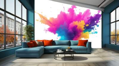 Bright colorful watercolor splash splatter stain brush strokes on white background. Modern vibrant aquarelle spot. Rainbow trendy isolated design on white. Element. Vector watercolor illustration	 Wall mural