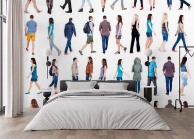 collection back view of walking people . going people in motion set. backside view of person. Rear view people collection. Isolated over white background. Wall mural