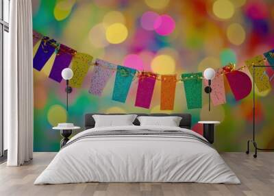 A vibrant happy birthday banner against a colorful backdrop, Colorful happy birthday banner theme, Festive style Wall mural