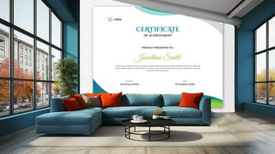 Abstract Colored Green and Blue Waves Certificate Design Wall mural