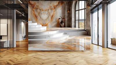 '3d background light product rendering nature podium presentation white illustration stone poduim shadow beauty blank dais cosmetic display  Wall mural