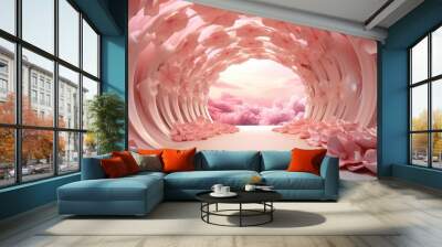 3D wallpaper, abstract tunnel with Flowers Wall mural