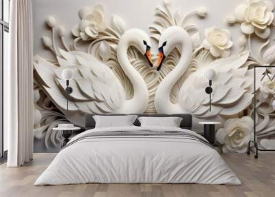 3D wallpaper design with florals Swan background Wall mural